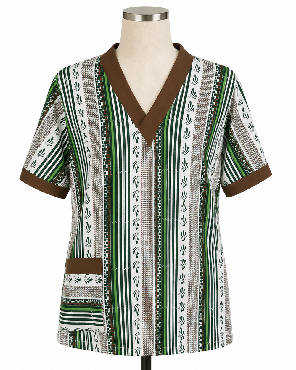 Women's 70s Psychedelic Striped Polyester Cuff Sleeve V-Neck Top Size LARGE